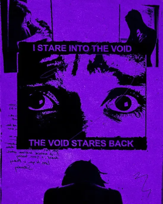 Purple artwork featuring expressive eyes